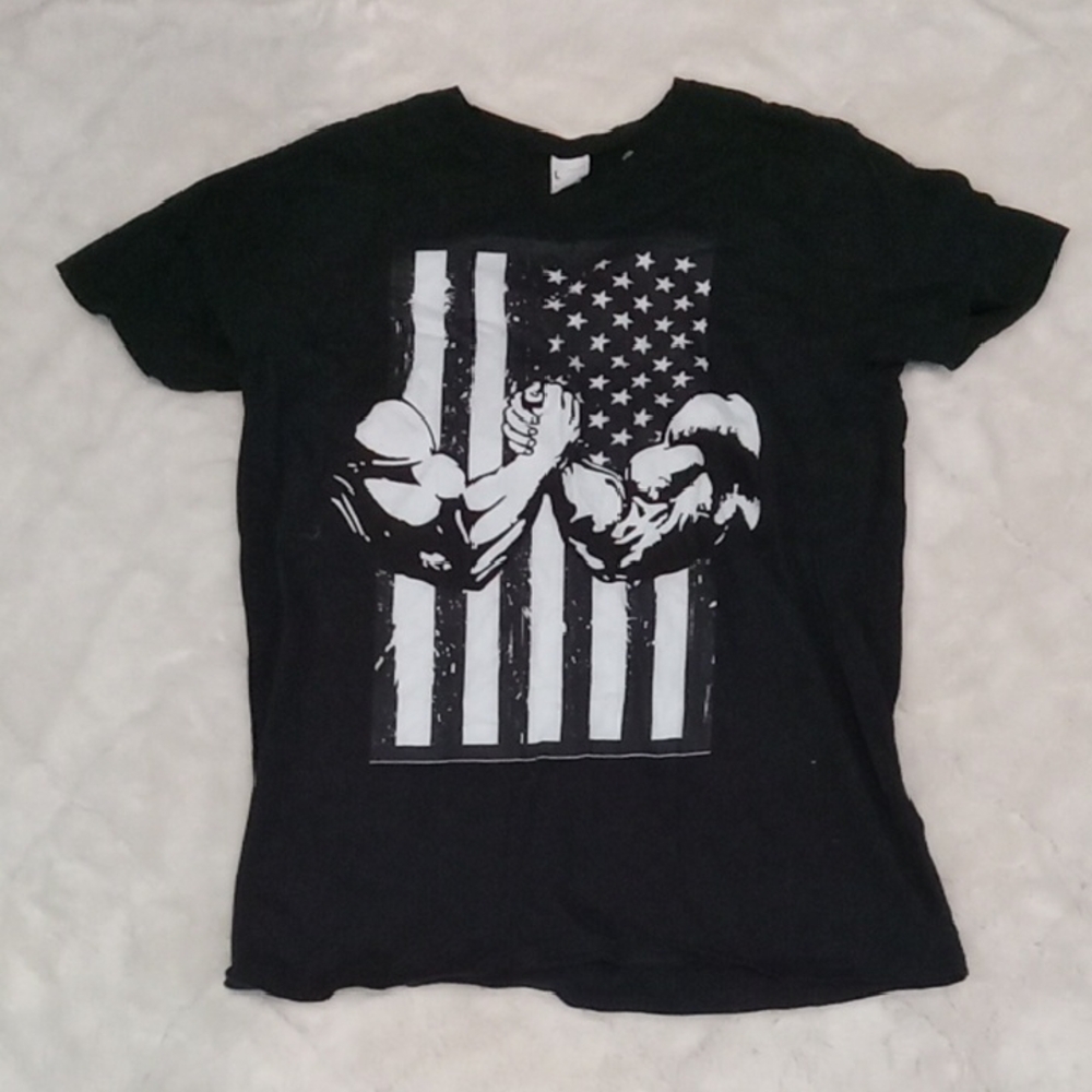 Black Graphic T-Shirt with Arm Wrestling Design